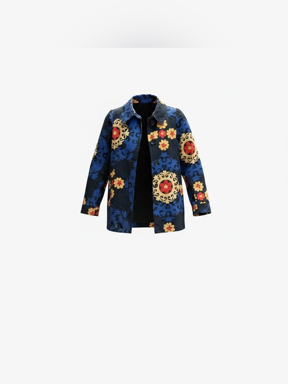 Anthropologie Blue Floral Medallion Pea Coat